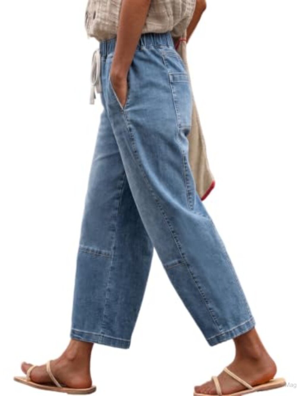 High Rise Baggy Wide Leg Drawstring Elastic Waist Jeans